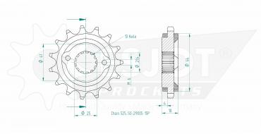 Ritzel 15 Z gummiert